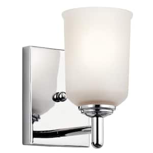 Shailene 1-Light Chrome Bathroom Indoor Wall Sconce Light with Satin Etched Glass Shade