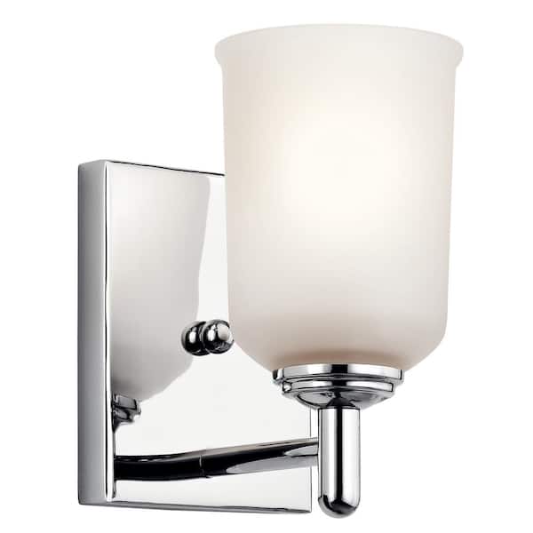 KICHLER Shailene 1-Light Chrome Bathroom Indoor Wall Sconce Light with Satin Etched Glass Shade