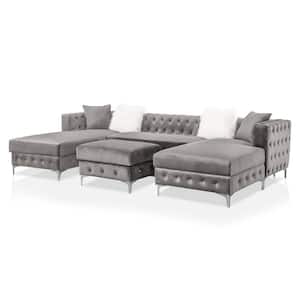 Persi 126.5 in. W Square Arm 5-Piece Fabric Sectional in Gray with Ottoman