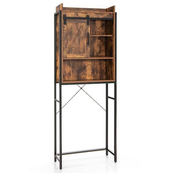 25 in. W x 67.5 in. H x 9.5 in. D Rustic Brown Over The Toilet Storage with Adjustable Shelf and Sliding Barn Door