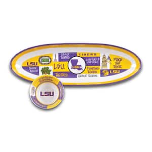 LSU 20 in. Assorted Colors Melamine Oval Chip and Dip Server (Set of 2)