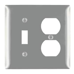 Pass & Seymour 302/304 S/S 2 Gang 1 Duplex 1 Toggle Wall Plate, Stainless Steel (1-Pack)