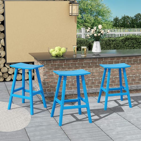 Franklin Pacific Blue 29 in. Poly HDPE Fade Resistant Outdoor Patio Saddle Seat Pub Height Bar Stool (Set of 3)