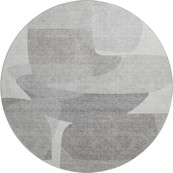 Mayfield Premium Machine Washable Abstract AMF2121 Linen 8 ft. x 8 ft. Round Rug