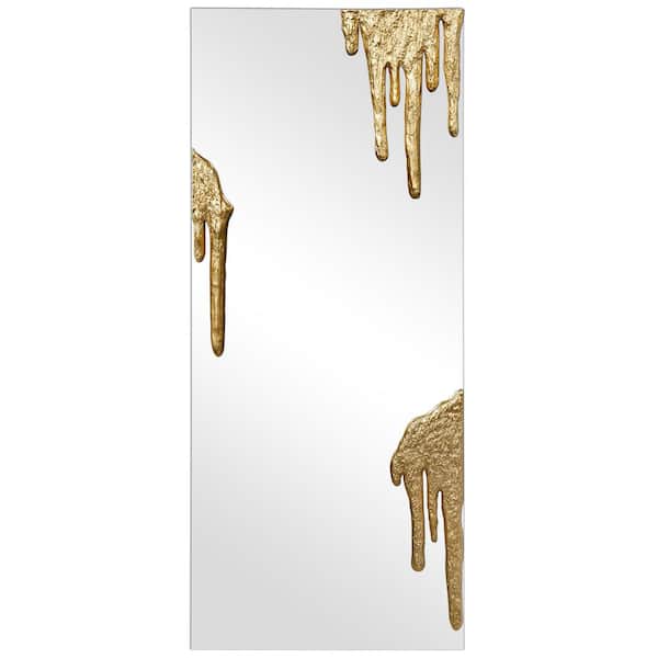 Antique Gold Foiled Icecles on a Frameless Rectangular Wall Mirror, 48 in. x 20 in.