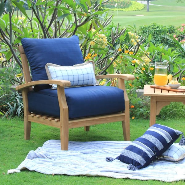 Cambridge Casual Caterina Teak Wood Outdoor Lounge Chair with Navy Cushion