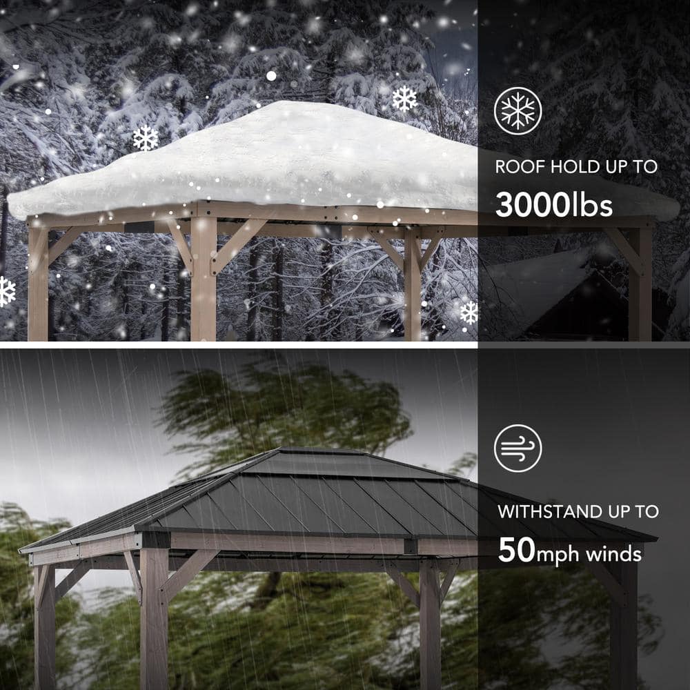 Sunjoy 13 x 15 ft Cedar Wood Gazebo with Dark Brown Steel Roof
