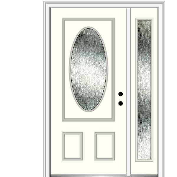 MMI Door 50 in. x 80 in. Left-Hand Inswing Rain Glass Alabaster Fiberglass Prehung Front Door on 6-9/16 in. Frame