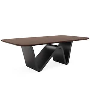 Roesler Modern Walnut 78.74 in. Rectangle Sintered Stone with Black Metal Pedestal Dining Table (Seats 8)