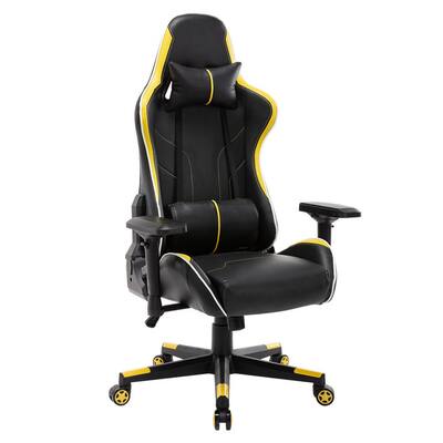 Yellow PU Faux Leather Ergonomic Gaming Chairs Reclining Swivel Office Computer Chair with Lumbar Support and Headrest