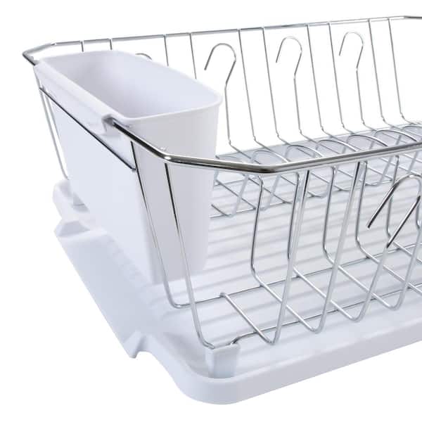 Popity home Dish Drying Rack, Sturdy Kitchen Sink Side Draining Kitchen  Counter Top Chrome Dish Drying Rack,Dish Rack and Drainboard Set with White
