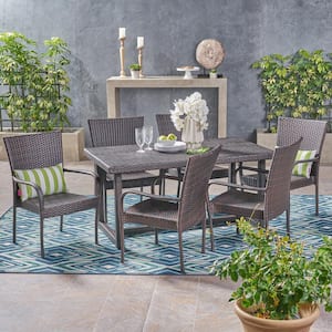 Chase Multi-Brown 7-Piece Faux Rattan Outdoor Dining Set with Stacking Chairs