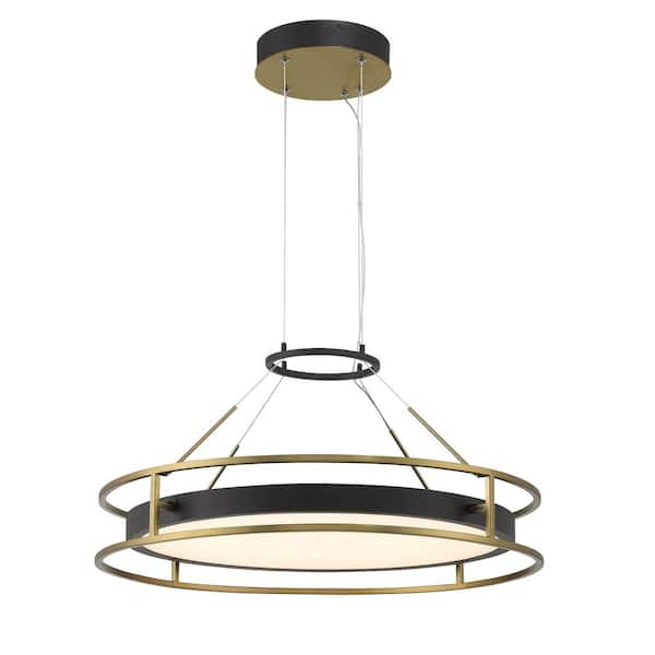 Levitation 60-Watt 1-Light Sand Black and Soft Brass Modern Integrated LED Pendant Light with Faux Alabaster Shade