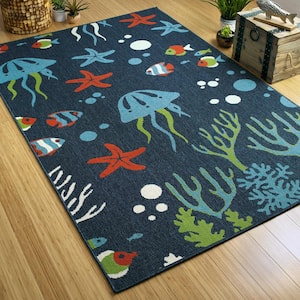 Amalie Navy 1 ft. 9 in. x 3 ft. Indoor/Outdoor Area Rug