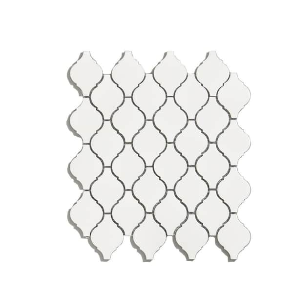 Monet Glossy White Lantern Mosaic 9.84 in. x 11 in. Glazed Porcelain Decorative Tile (10.5 sq. ft./Case)