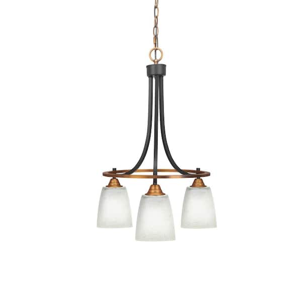 Unbranded Madison 3-Light Matte Black and Brass Round Chandelier with 4.5 in. Square White Muslin Glass Shades, No bulbs included