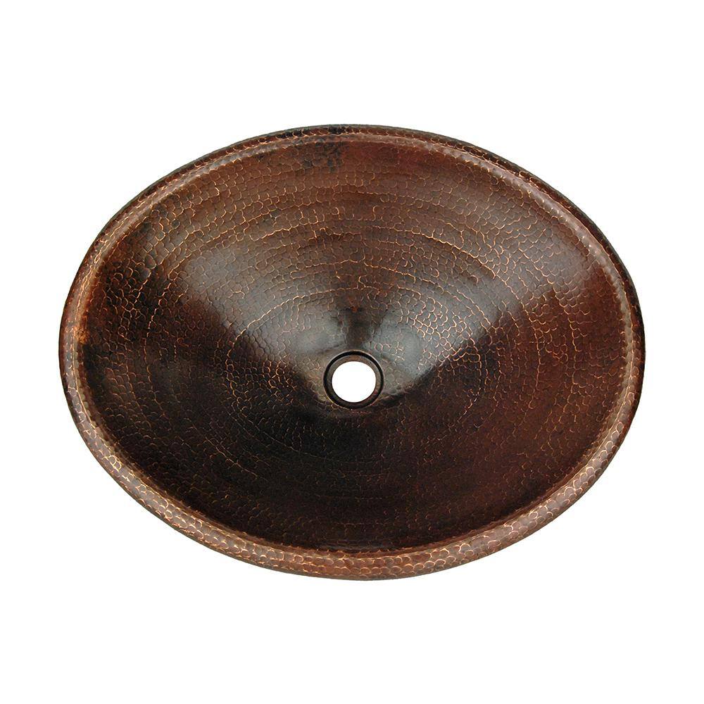 22" Hammered Copper Oval Bathroom Sink