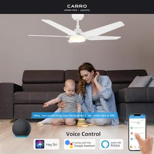 Voyager 52 in. Dimmable LED Indoor/Outdoor White Smart Ceiling Fan with Light and Remote, Works with Alexa/Google Home