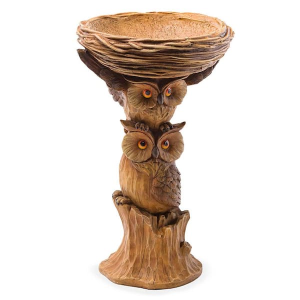 Evergreen Carved Resin Owls Birdbath