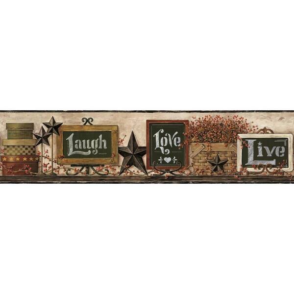 York Wallcoverings Country Keepsakes Country Chalkboard Shelf beige, black, red, taupe, brown, white Wallpaper Border