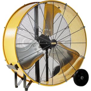 36 in. 21100 CFM Direct Drive Heavy Duty Barrel Fan in Yellow, Turbo Blade and Low Noise Drum Fan, Industrial Fan