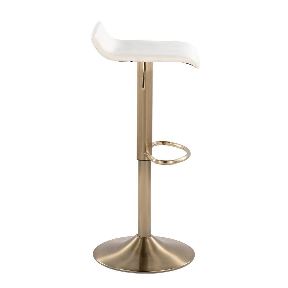 Cream Velvet Adjustable Swivel Barstool with Gold Metal Base