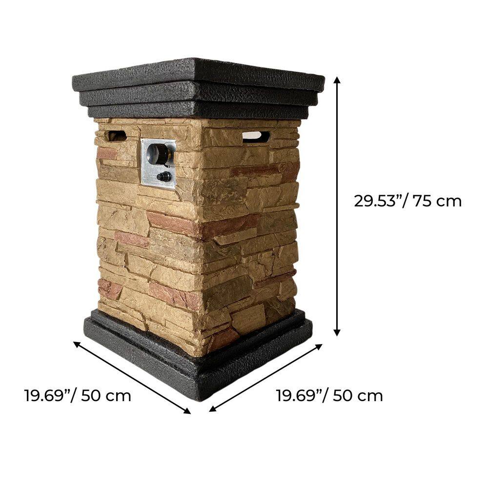 20" Square Slate Rock Gas Fire Pit with Steel Base