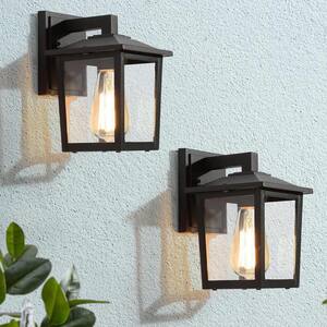 Classic Black Outdoor Lantern Wall Sconce With Clear Glass Shade 1-Light Hardwired Exterior Coach Light (2-pack)