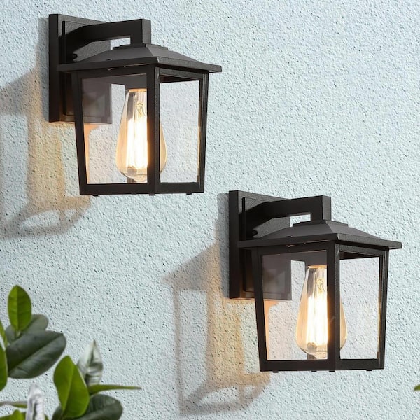 LNC Classic Black Outdoor Lantern Wall Sconce With Clear Glass Shade 1-Light Hardwired Exterior Coach Light (2-pack)