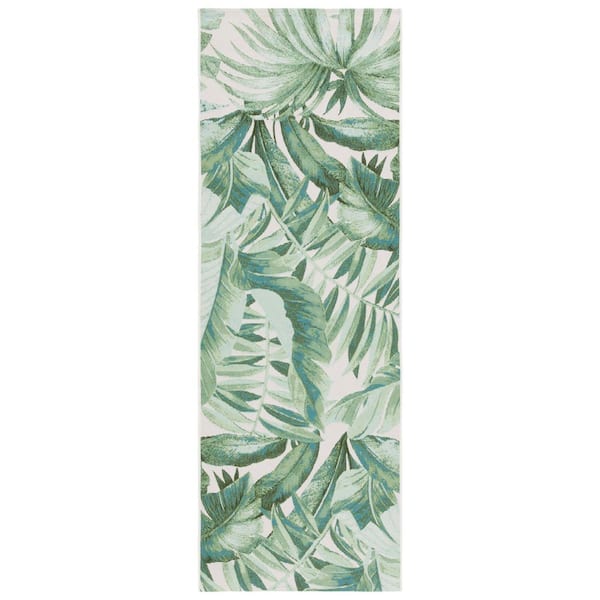 Barbados Green/Teal 3 ft. x 8 ft. Oversized Floral Indoor/Outdoor Runner Rug