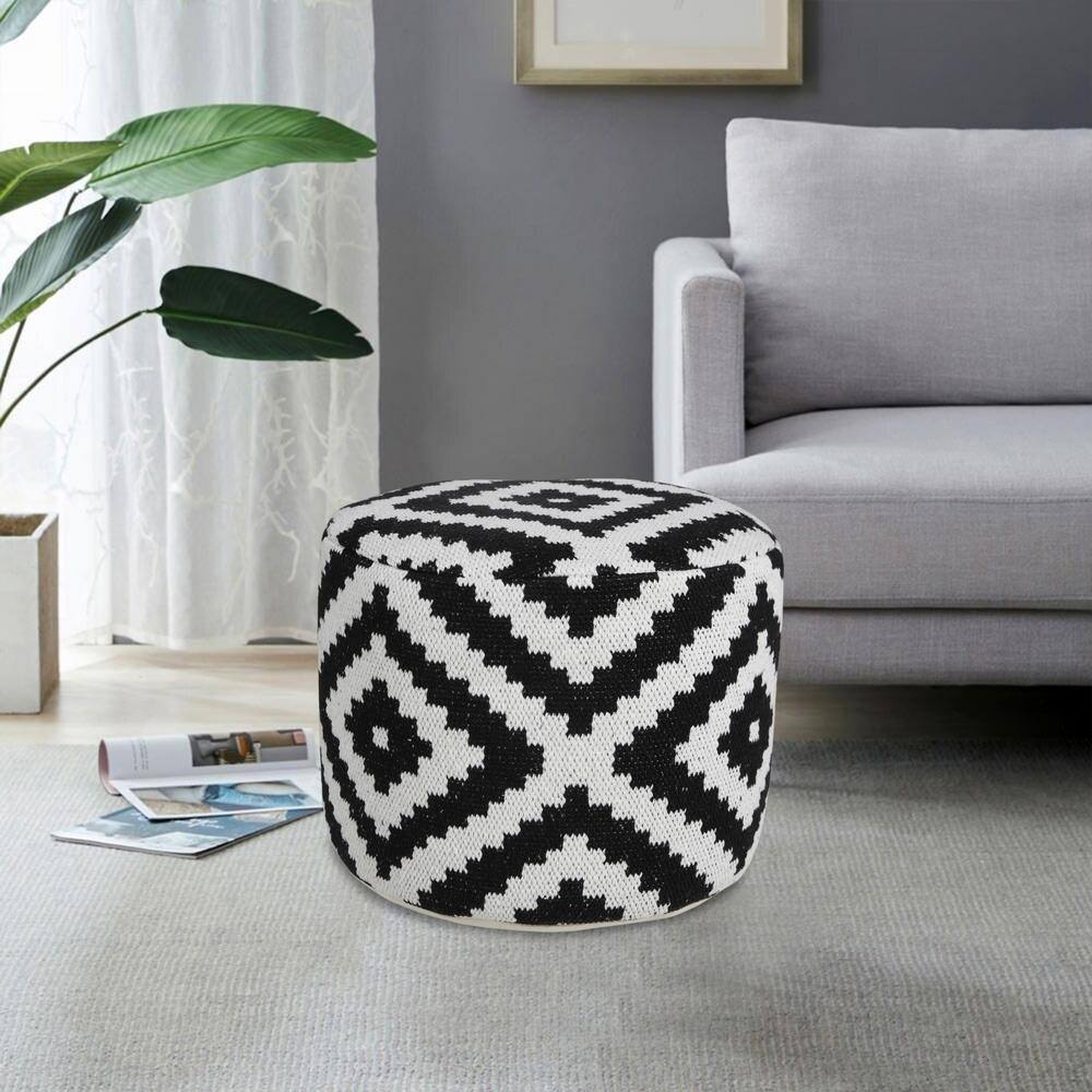 Monochromatic Medallion Geometric Round Pouf Ottoman