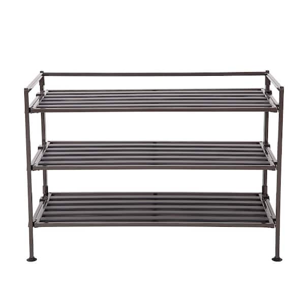 Seville Classics 18.5 in. H 9-Pair 3-Tier Espresso Resin Slat Iron Frame Stackable  Shoe Rack SHE15882 - The Home Depot