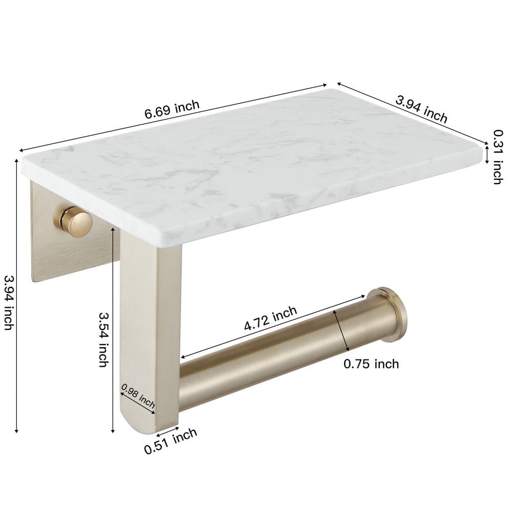 Brushed Gold Wall Mounted Toilet Paper Holder with Marble Shelf