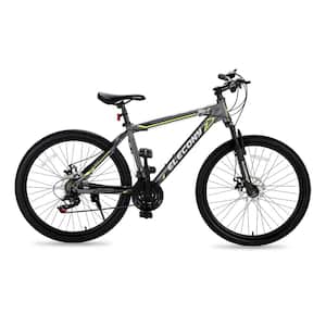 24 in. Gray Mountain Bike, Steel/Aluminum Frame, Shimano 21-Speed with Dual Disc Brake and Front Suspension for Teenager