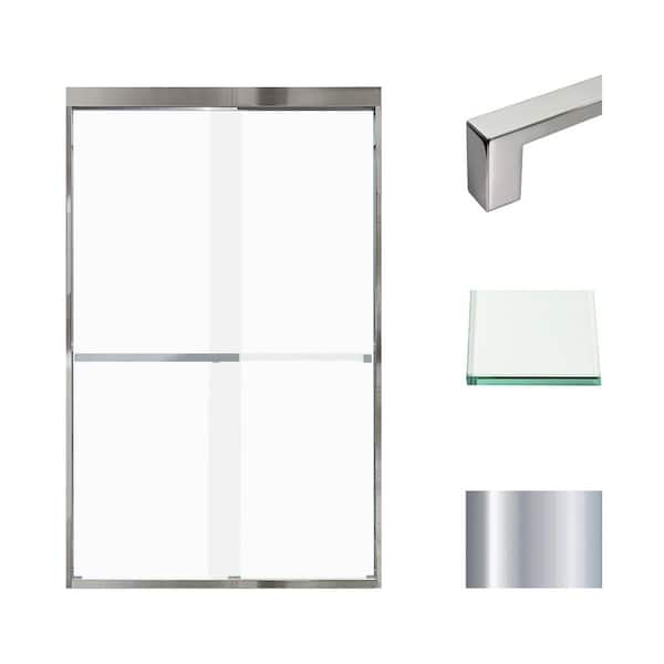 Transolid Frederick 47 in. W x 76 in. H Sliding Semi-Frameless Shower Door in Polished Chrome with Frosted Glass