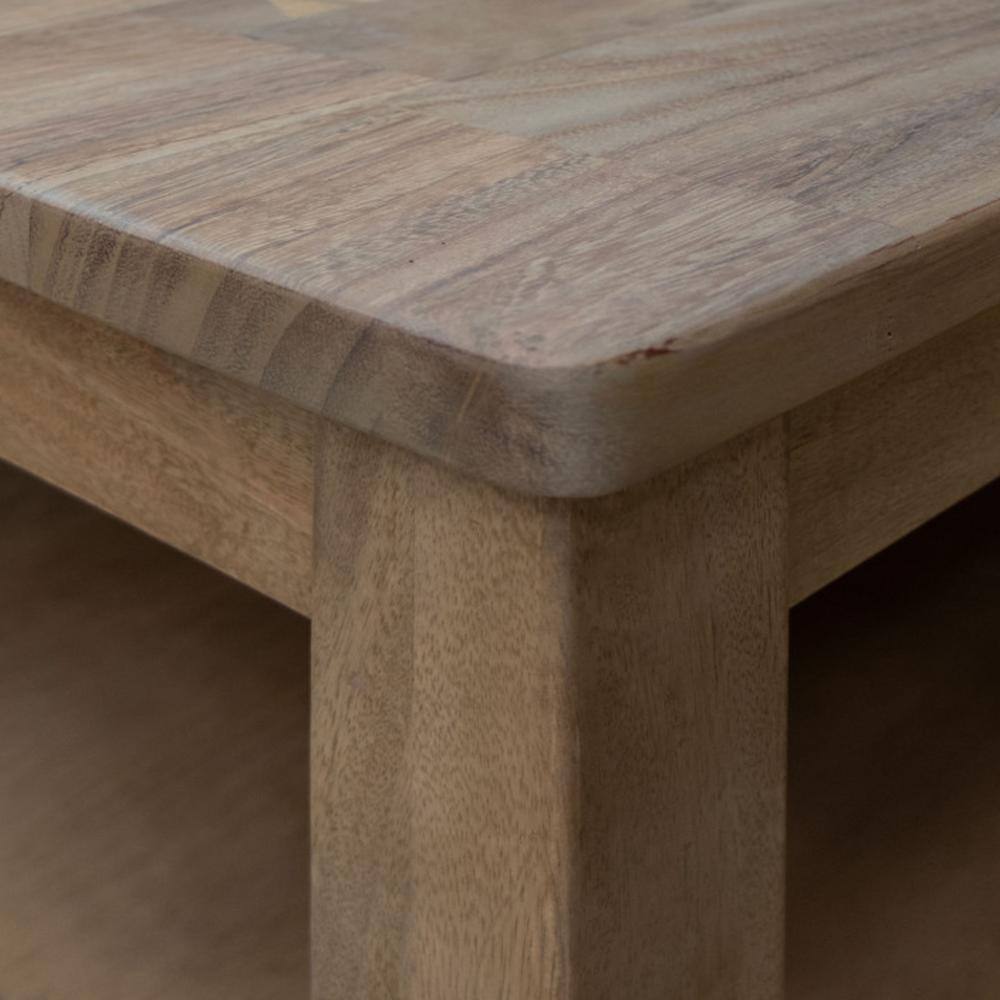 Umey Natural Brown Wood and Metal Chairside Table with Storage