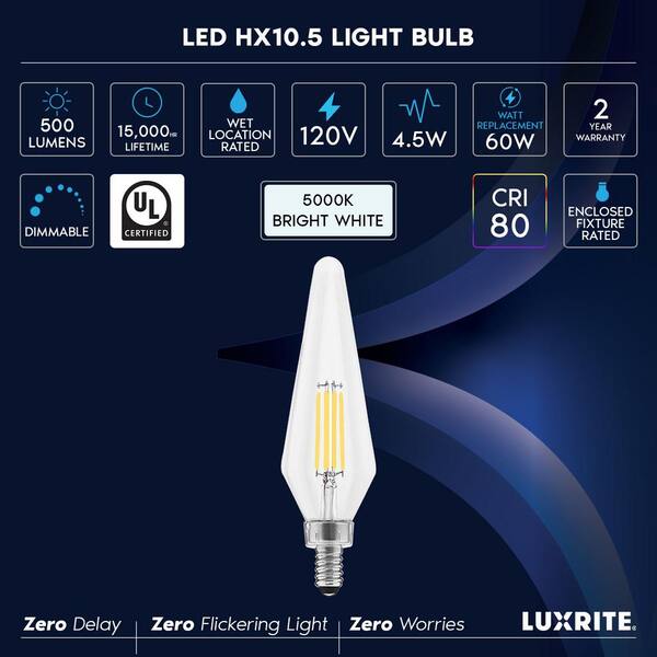 LUXRITE 60-Watt Equivalent HX10.5 Glass Dimmable E12 Base LUXRITE 60-Watt Equivalent HX10.5 Glass Dimmable E12 Base