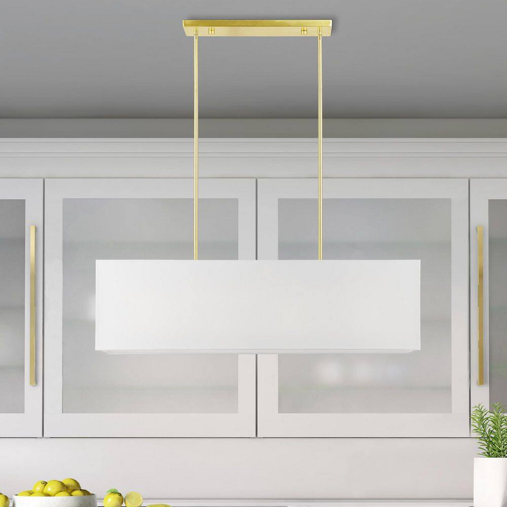 Summit Satin Brass 4-Light Linear Chandelier with Off-White Shade