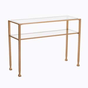 Galena 43 in. Soft Gold/Clear Standard Rectangle Glass Console Table with Shelves