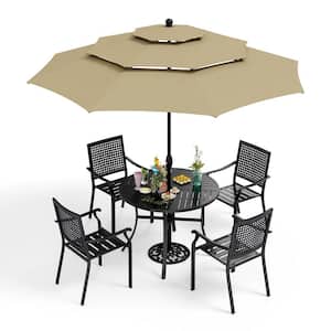 6-Piece Metal Patio Outdoor Dining Sets with Beige Umbrella