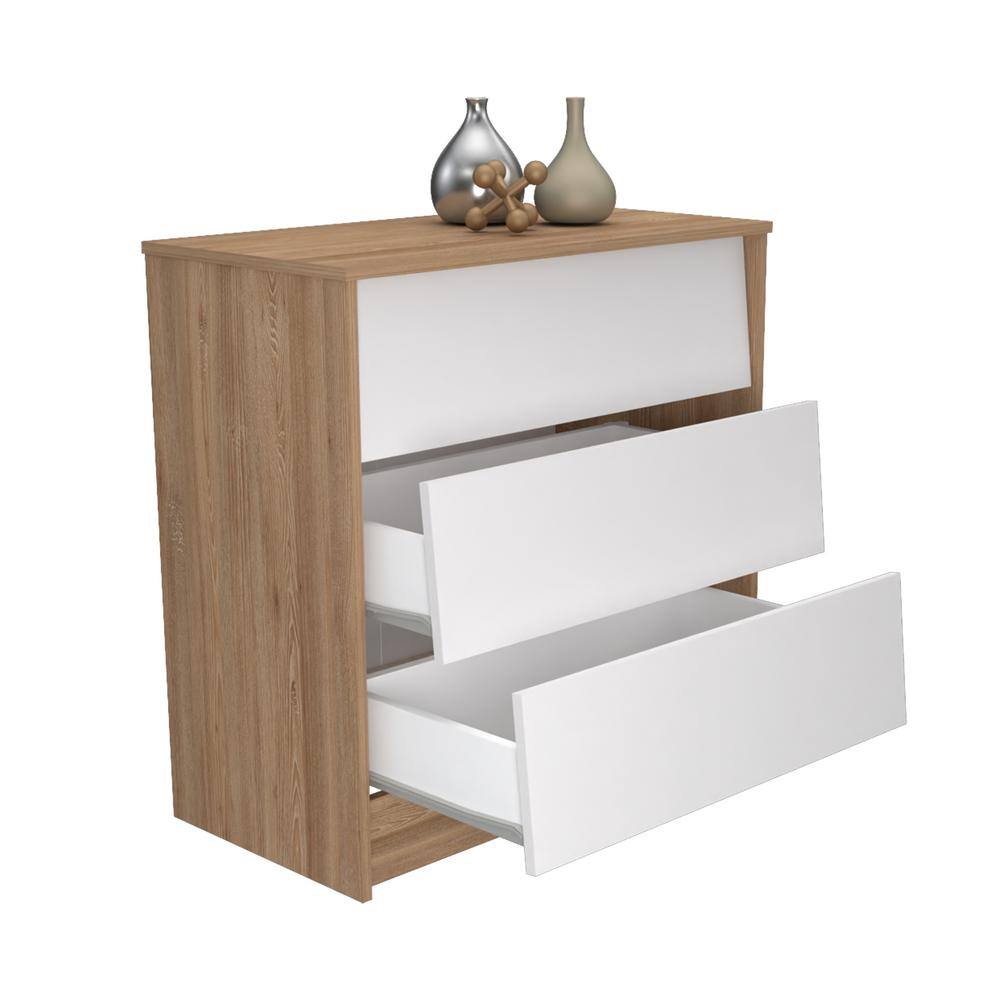 Amaretto Oak and White 3-Drawer Horizontal Dresser