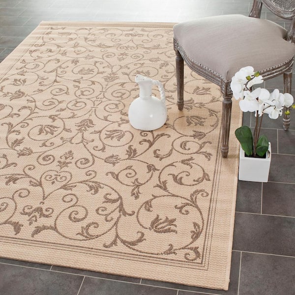 Courtyard Natural/Brown 8 ft. x 11 ft. Border Indoor/Outdoor Patio  Area Rug