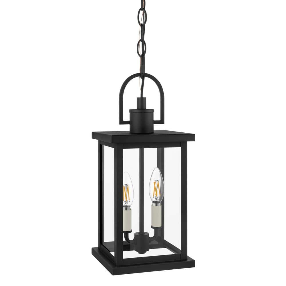 Parkbend 16 in. 2-Light Textured Matte Black Outdoor Hanging Light Pendant Light with Clear Glass Shade price history on PriceWatchPro