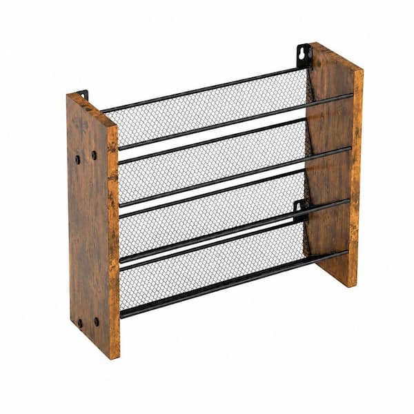 4-Shelf Black Wood Wall Mount or Countertop Spice Rack Organizer Vertical Slanted Tiered Storage No Jars Included