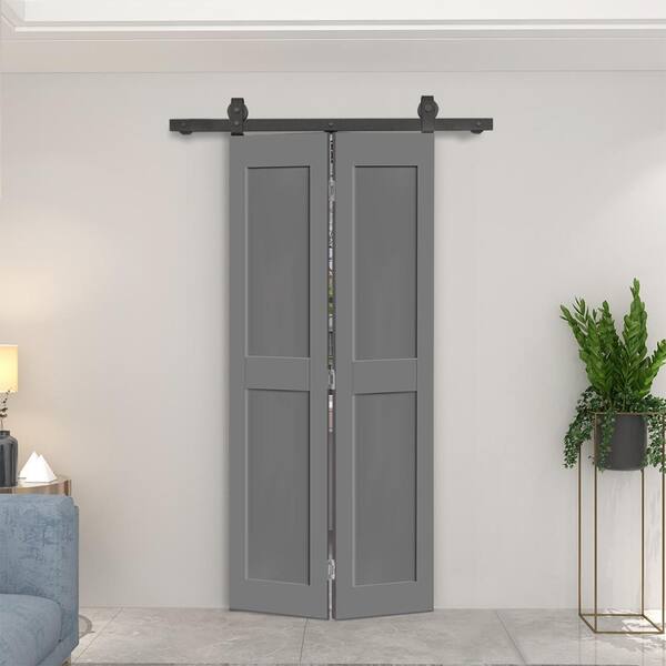 CALHOME 32 in. x 84 in. 2 Panel Shaker Hollow Core Light Gray