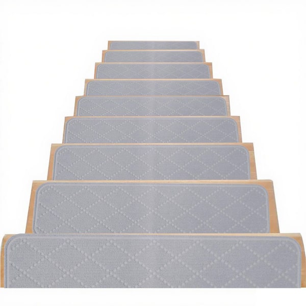 Self-Adhesive Non-Slip Gray 8 in. x 30 in. Edging Stair Carpet TPR Polyester Stair Tread Cover (Set of 4)