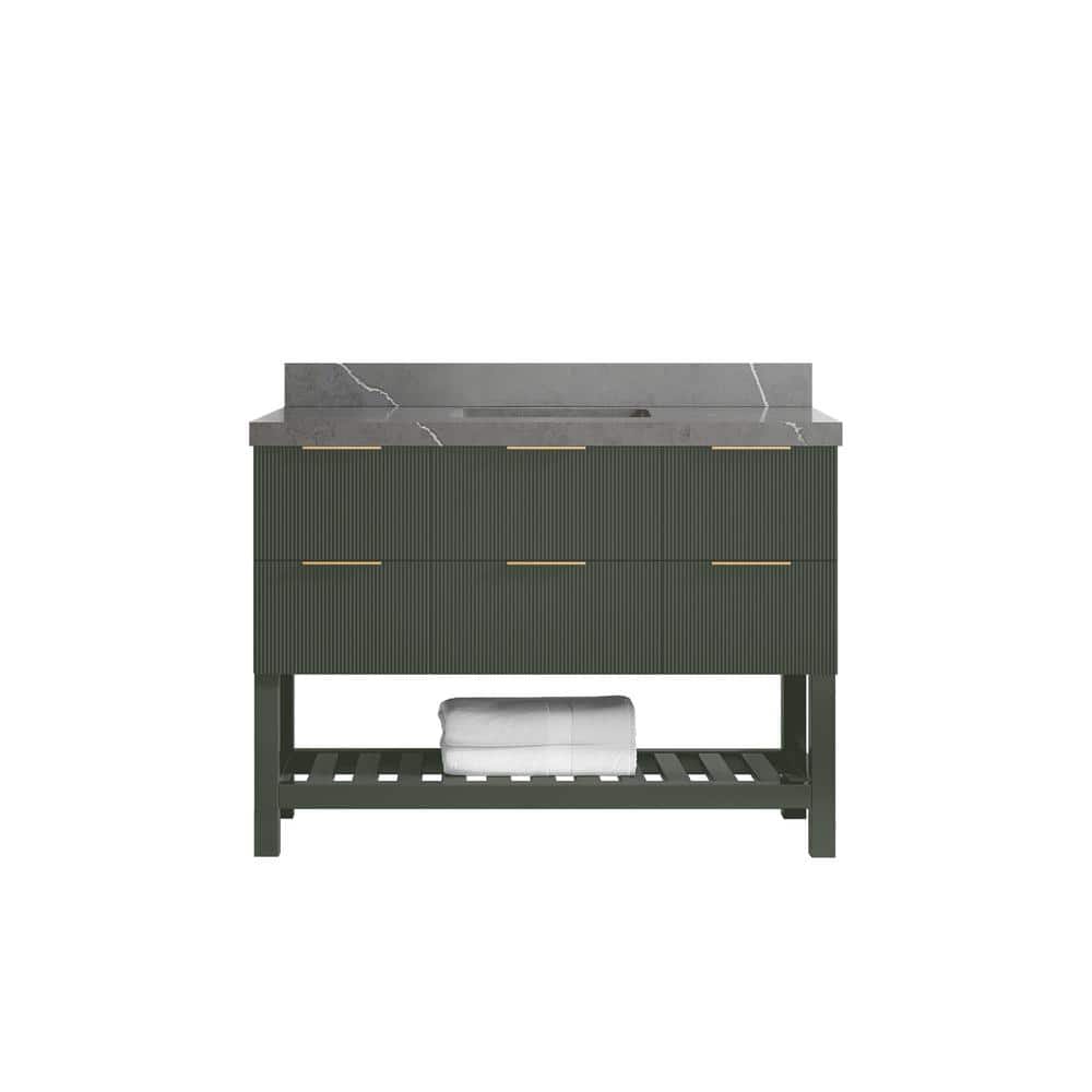 Catalina 48 in. Single Sink Freestanding Pewter Green Bath Vanity with Piatra Gray Qt. Top Unassembled price history on PriceWatchPro