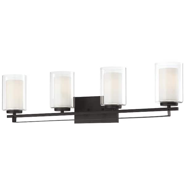 Minka Lavery Parsons Studio 32.5 in. 4-Light Sand Black Vanity Light with Clear and Etched White Glass Shades