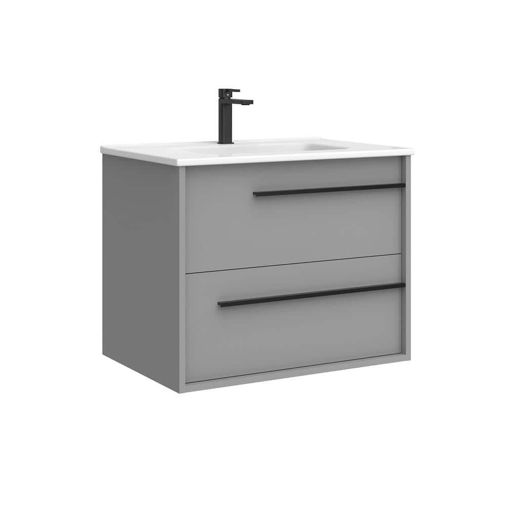 Lotus 28.0 in. W Single Basin Wall Mounted Bath Vanity in Mist Matte with Ceramic White Top price history on PriceWatchPro