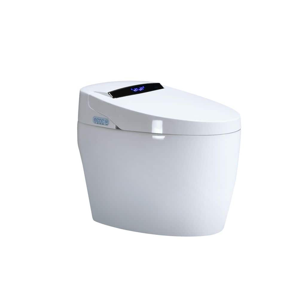 12 in. 1-Piece 1.32 GPF Single Flush Elongated Smart Toilet in White Cerami